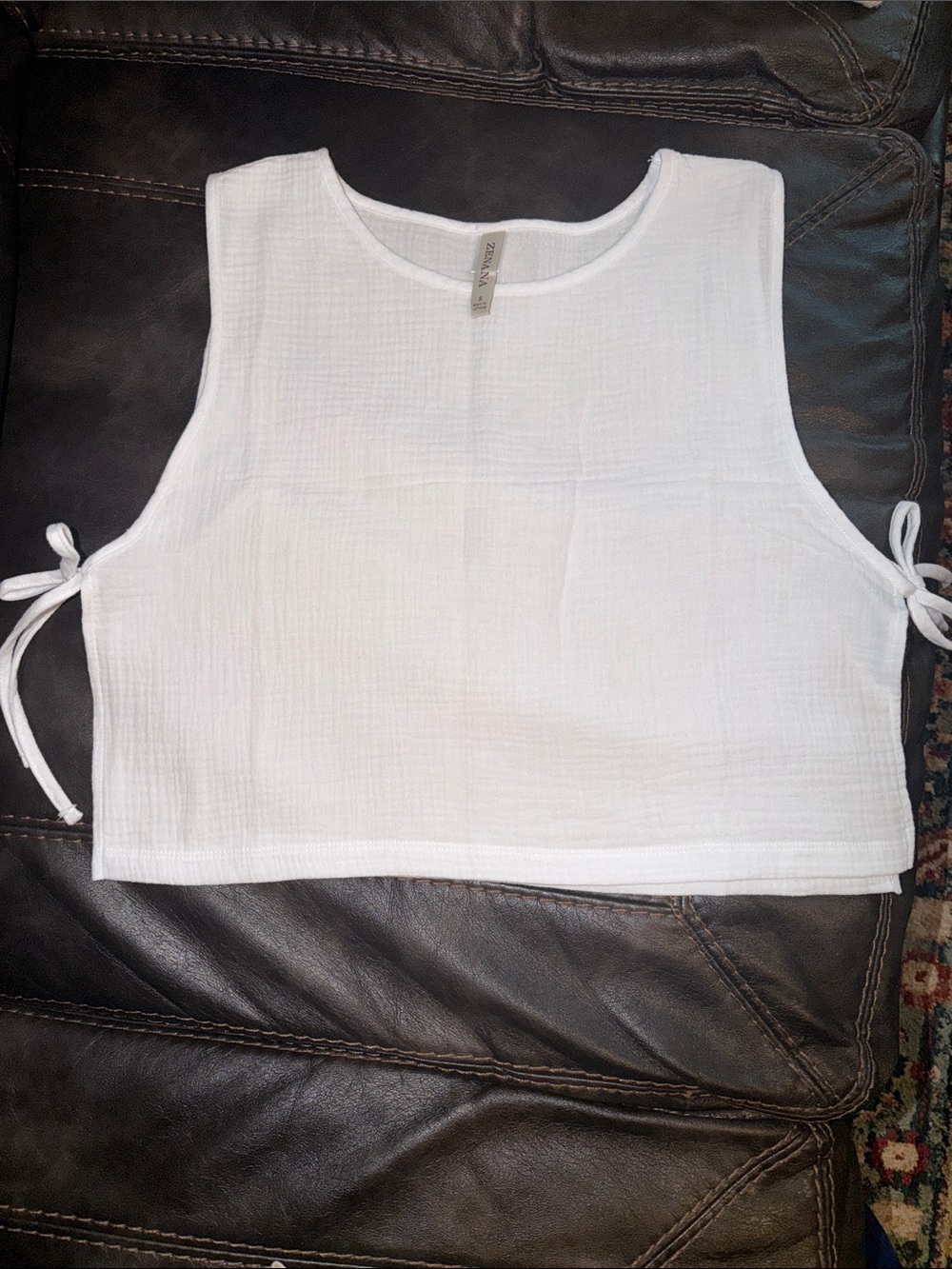 Zenana Outfitters White Side-Tie Crop Tank Top